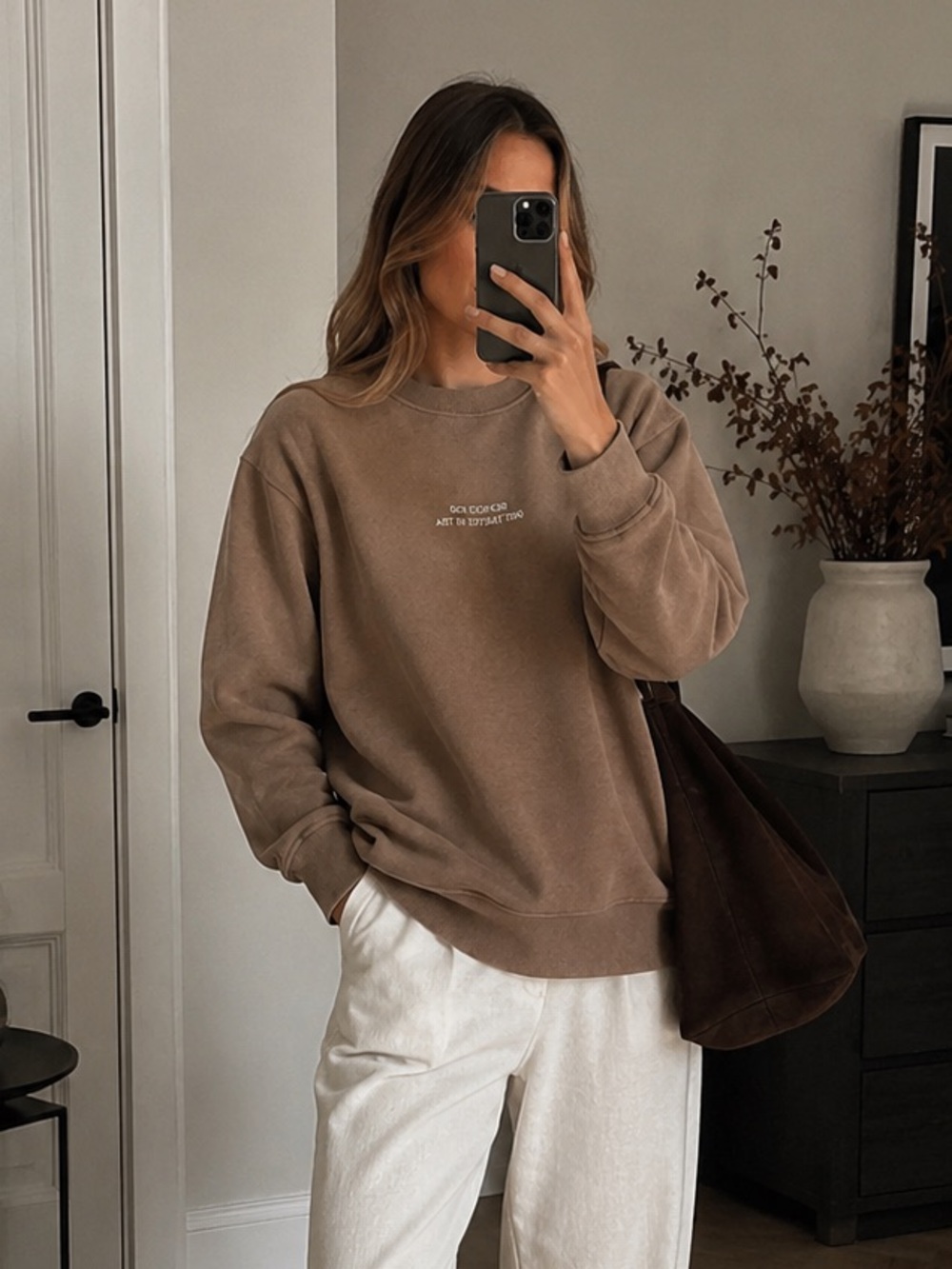 Zara Brown Oversized Sweatshirt Graphic Minimal Streetwear Pullover Sweater S - Picture 1 of 11